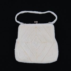Vintage Beaded White Wedding Bridal Purse - 1960s
